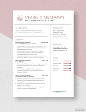 Early Childhood Consultant Resume