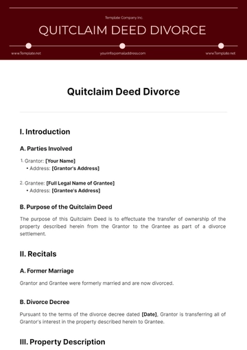 Free Quitclaim Deed Divorce Template to Edit Online