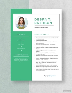 Mechanic Apprentice Resume