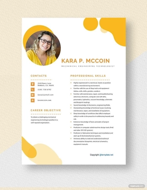 Mechanical Engineering Technologist Resume