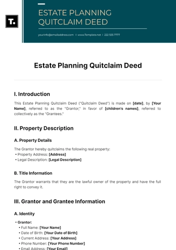 Free Estate Planning Quitclaim Deed Template to Edit Online