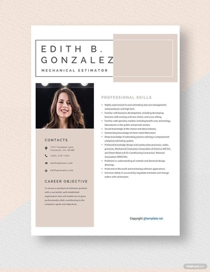 Mechanical Estimator Resume