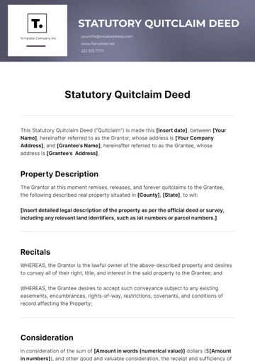 Free Statutory Quitclaim Deed Template to Edit Online