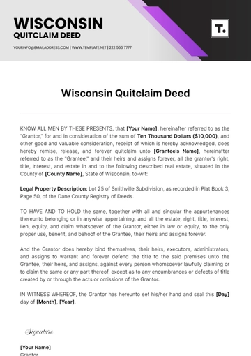 Free Wisconsin Quitclaim Deed Template to Edit Online