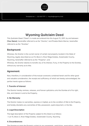 Free Wyoming Quitclaim Deed Template to Edit Online