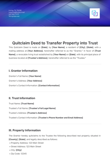 Free Quitclaim Deed To Transfer Property Into Trust Template to Edit Online