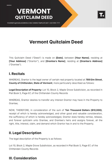 Free Vermont Quitclaim Deed Template to Edit Online