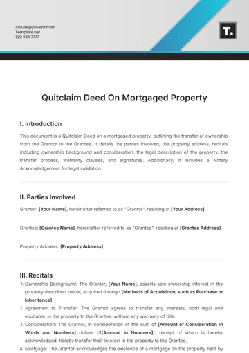 Free Quitclaim Deed On Mortgaged Property Template to Edit Online