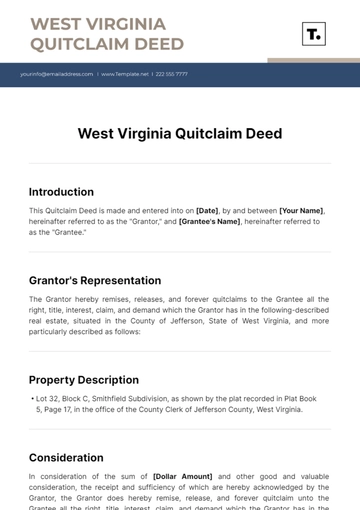 Free West Virginia Quitclaim Deed Template to Edit Online