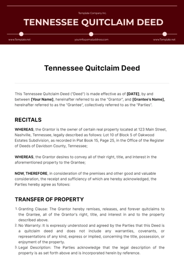 Free Tennessee Quitclaim Deed Template to Edit Online