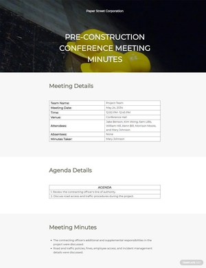 Construction Conference Meeting Minutes Template