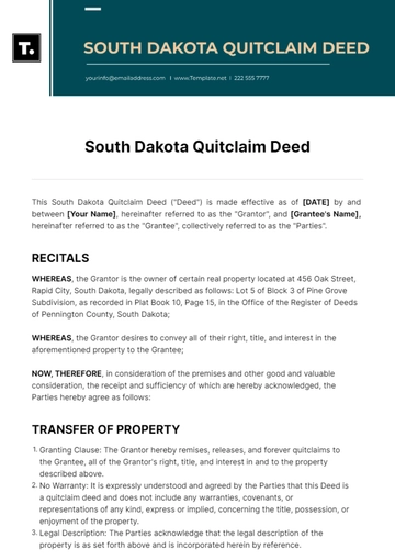 Free South Dakota Quitclaim Deed Template to Edit Online