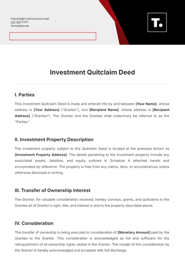 Free Investment Quitclaim Deed Template to Edit Online