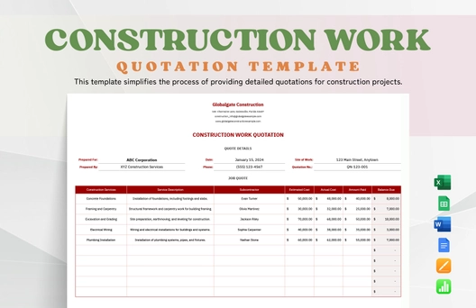 Construction Work Quotation Template