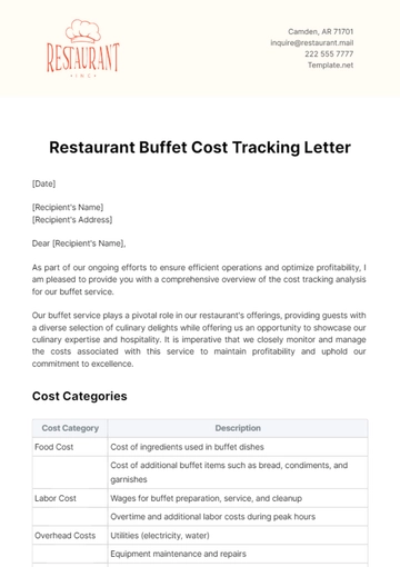Free Restaurant Buffet Cost Tracking Letter Template to Edit Online Free Restaurant Buffet Cost Tracking Letter Template to Edit Online