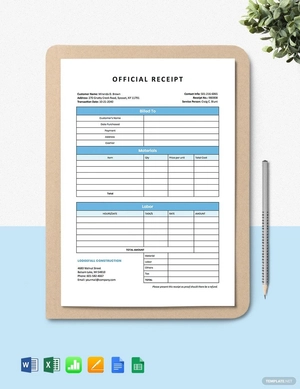 Construction Services Receipt Template