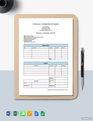 Construction Company Receipt Template