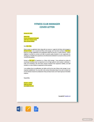 Fitness Club Manager Cover Letter