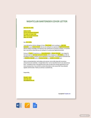 Nightclub Bartender Cover Letter