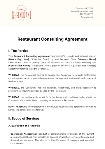 Free Restaurant Consulting Agreement Template to Edit Online