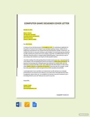 Computer Game Designer Cover Letter