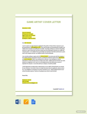Game Artist Cover Letter