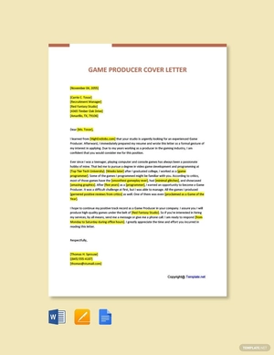 Game Producer Cover Letter