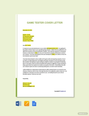 Game Tester Cover Letter