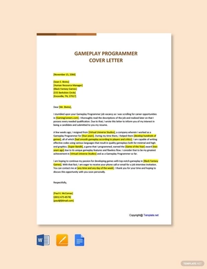Gameplay Programmer Cover Letter
