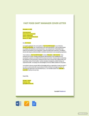 Fast Food Shift Manager Cover Letter