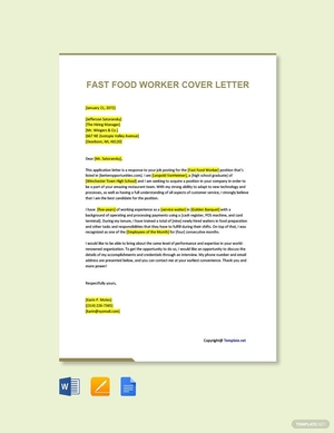 Fast Food Worker Cover Letter