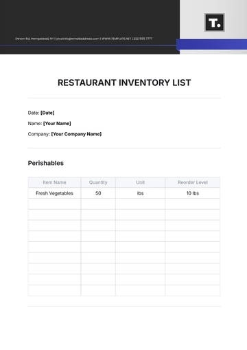 Free Restaurant Inventory List Template to Edit Online