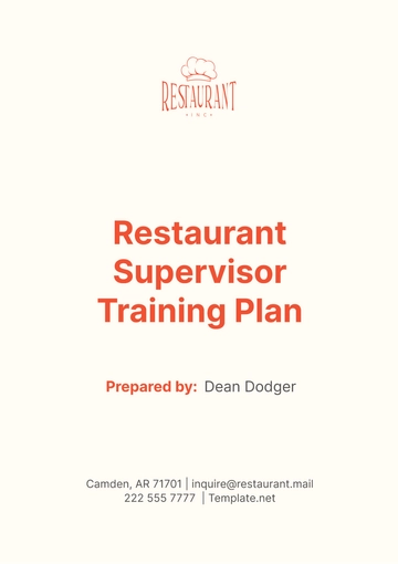 Free Restaurant Supervisor Training Plan Template to Edit Online
