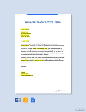 Child Care Teacher Cover Letter