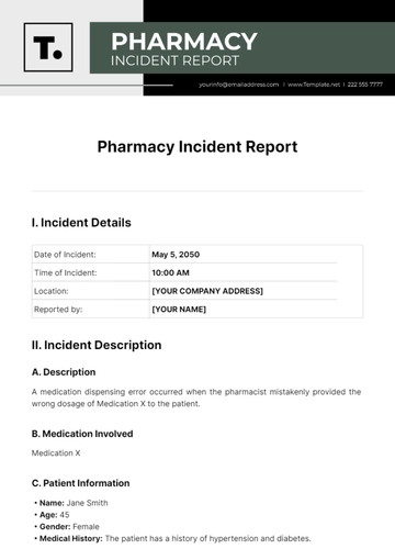 Free Pharmacy Incident Report Template to Edit Online