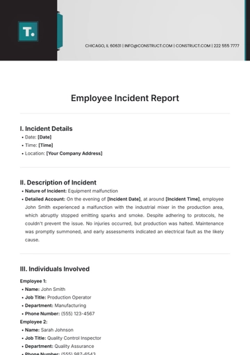 Free Employee Incident Report Template to Edit Online