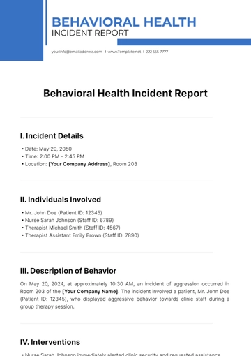 Free Behavioral Health Incident Report Template to Edit Online