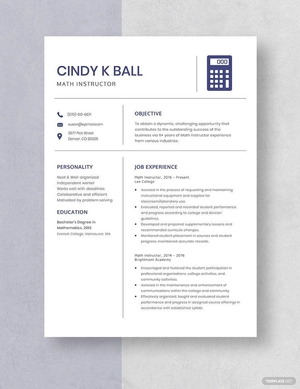 Math Instructor Resume