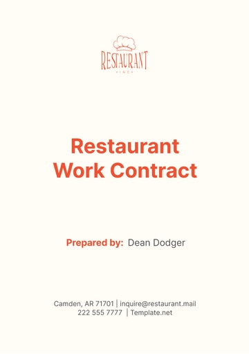 Free Restaurant Work Contract Template to Edit Online