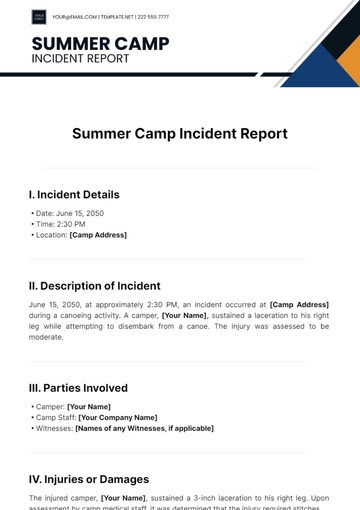 Free Summer Camp Incident Report Template to Edit Online