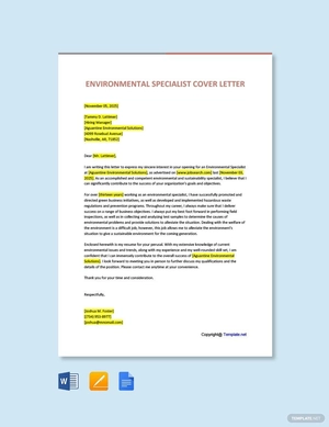 Environmental Specialist Cover Letter