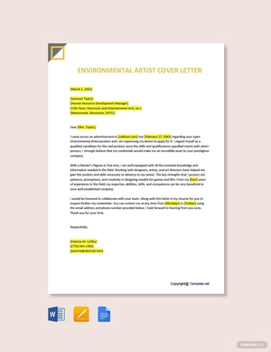 Environmental Artist Cover Letter