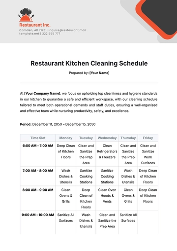 Free Restaurant Kitchen Cleaning Schedule Template to Edit Online