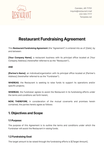 Free Restaurant Fundraising Agreement Template to Edit Online