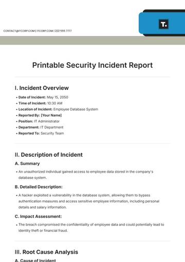 Free Printable Security Incident Report Template to Edit Online