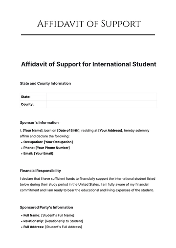 Free Affidavit Of Support Form For International Students Template to Edit Online