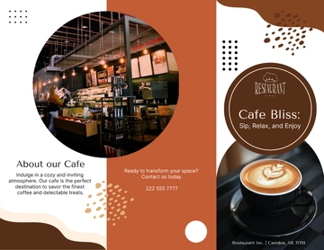 Free Restaurant Cafe Coffee Tri-Fold Brochure Template to Edit Online