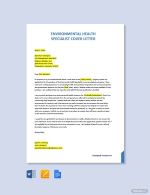 Environmental Health Specialist Cover Letter