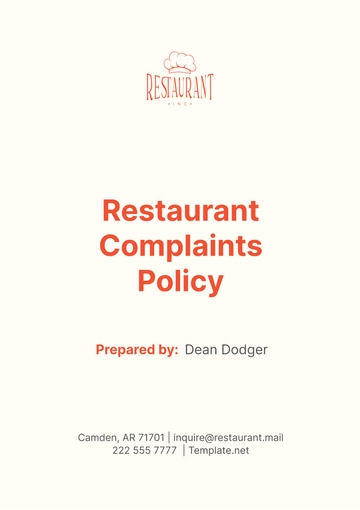 Free Restaurant Complaints Policy Template to Edit Online