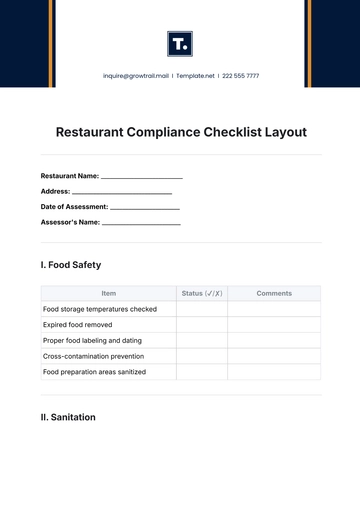 Free Restaurant Compliance Checklist Layout Template to Edit Online